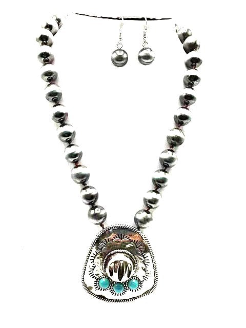 Western Turquoise Cowboy Hat Pearl Necklace