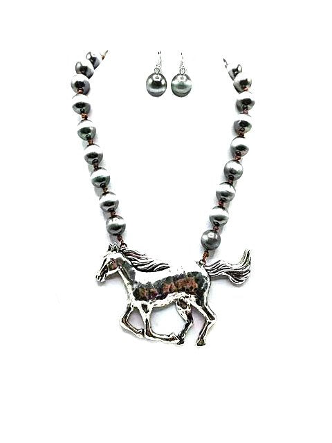 Western Running Horse Pearl Necklace