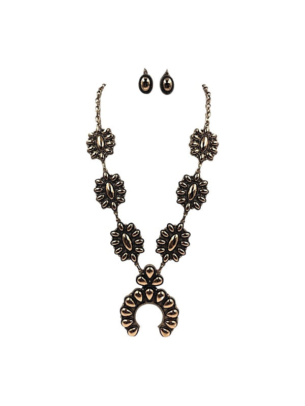 Western Statement Squash Blossom Necklace Set 27"+3"Ext