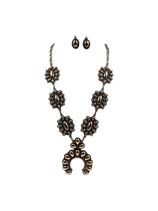 Western Statement Squash Blossom Necklace Set 27"+3"Ext