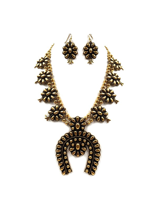 Western Metal Squash Blossom Necklace Set