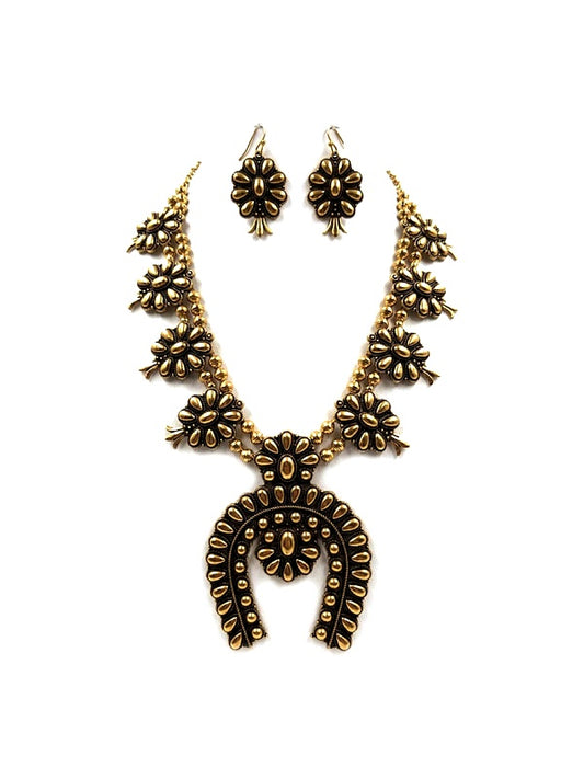 Western Metal Squash Blossom Necklace Set