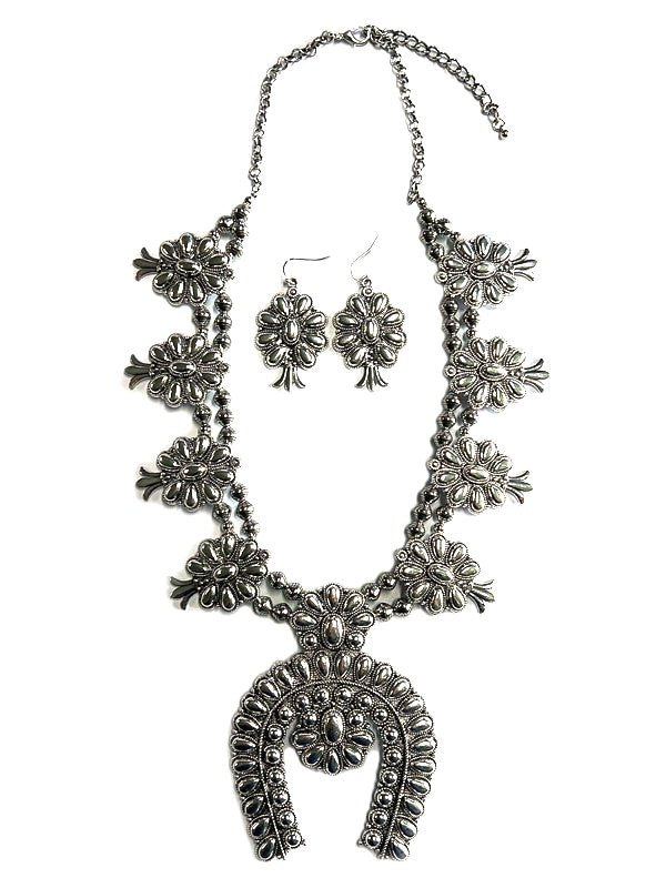 Western Metal Squash Blossom Necklace Set
