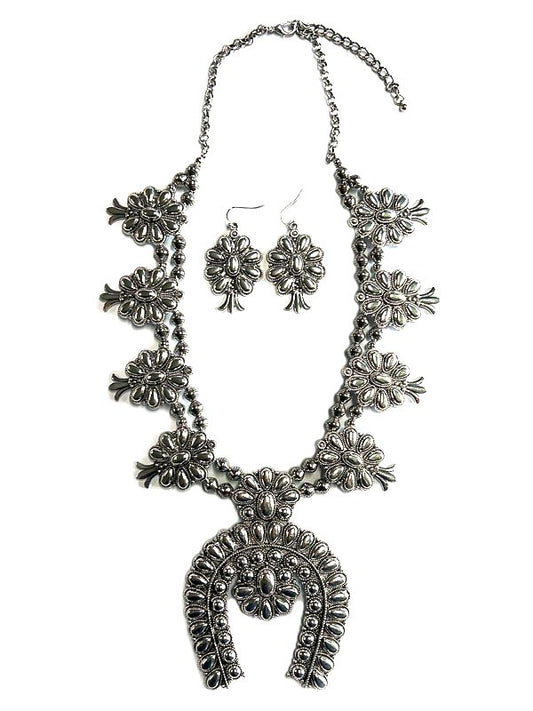 Western Metal Squash Blossom Necklace Set