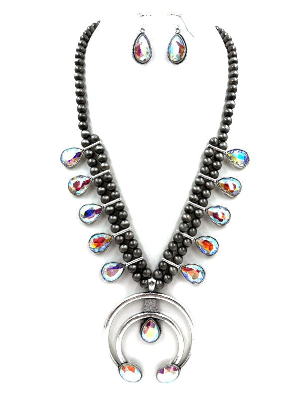 Western Squash Blossom Navajo Pearl Necklace Set