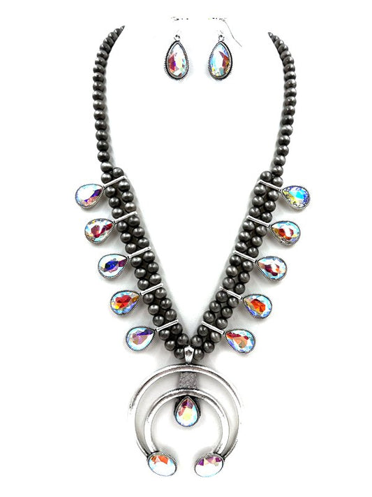 Western Squash Blossom Navajo Pearl Necklace Set