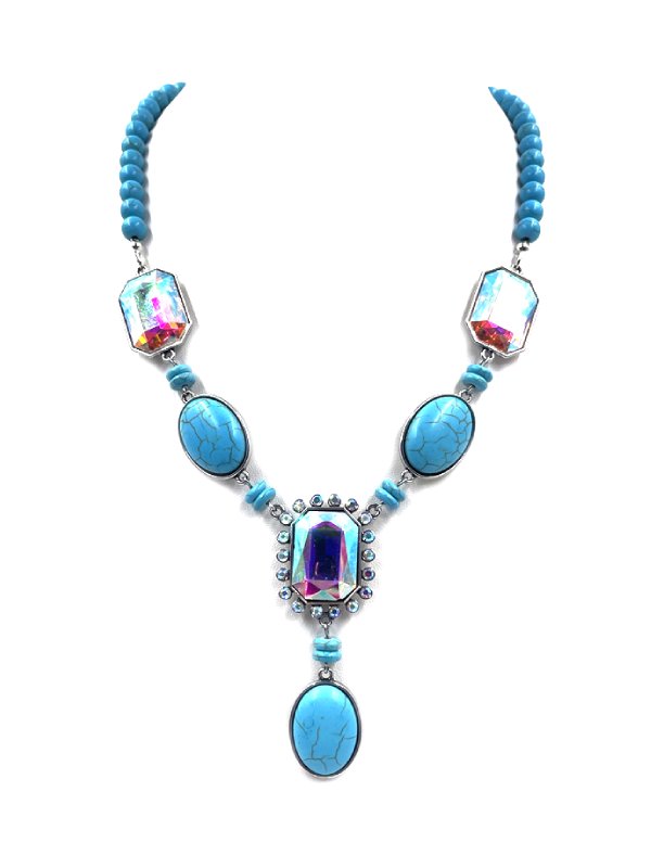 Western Turquoise Crystal Y Necklace