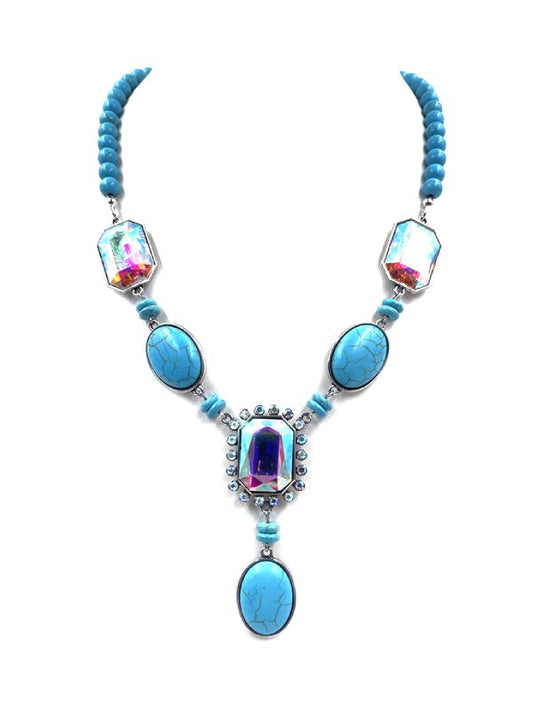 Western Turquoise Crystal Y Necklace