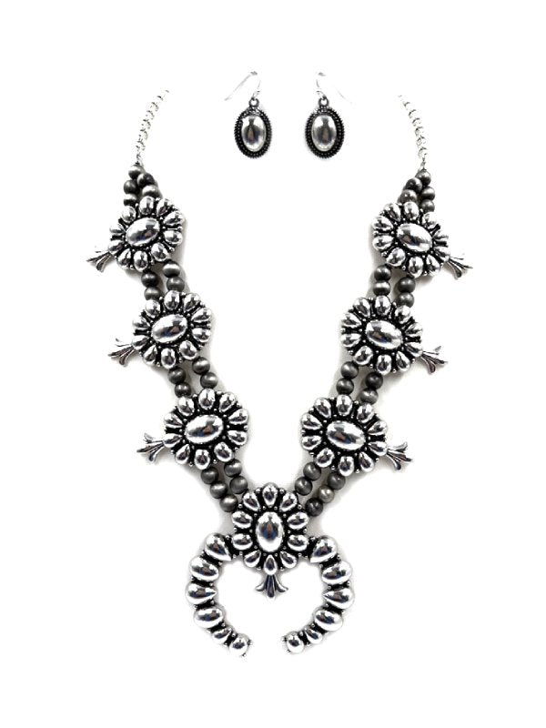 Western Metal Squash Blossom Necklace Set