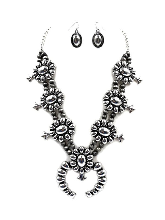 Western Metal Squash Blossom Necklace Set