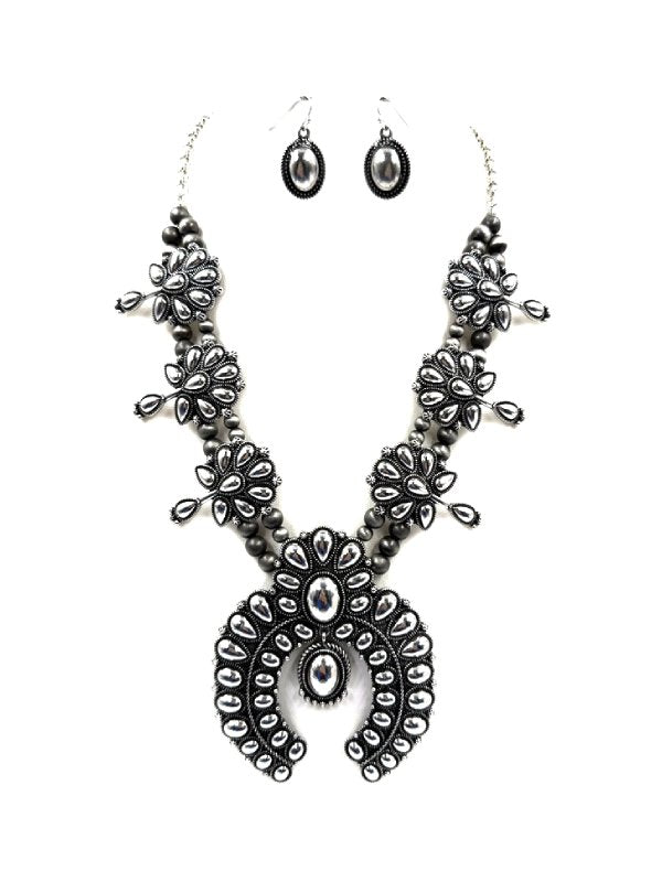 Western Metal Squash Blossom Necklace Set