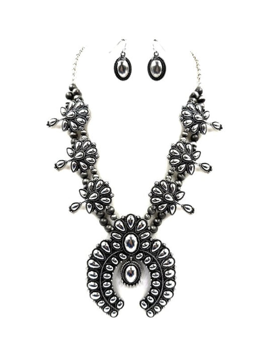 Western Metal Squash Blossom Necklace Set