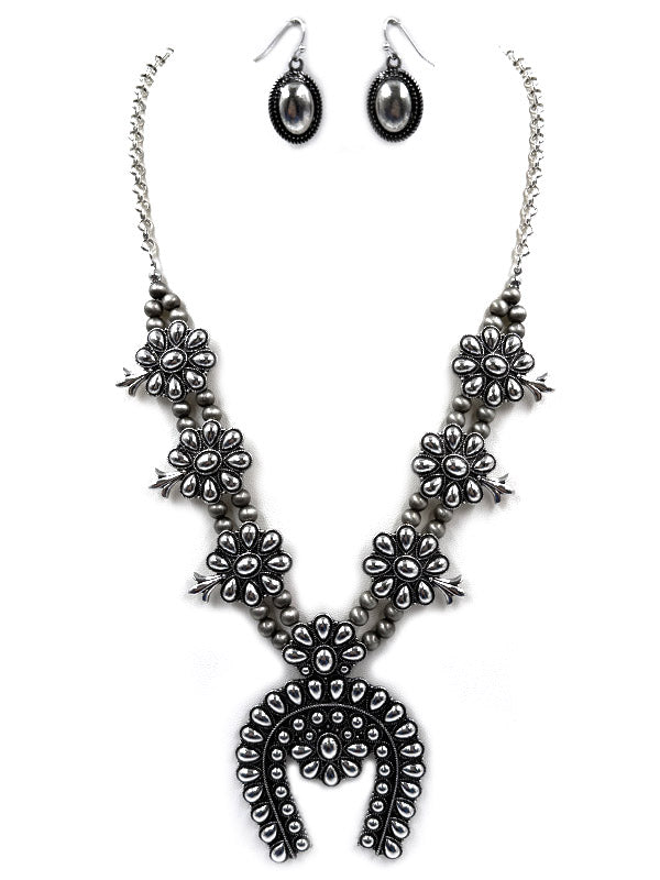 Western Metal Squash Blossom Necklace Set