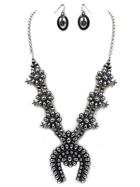 Western Metal Squash Blossom Necklace Set