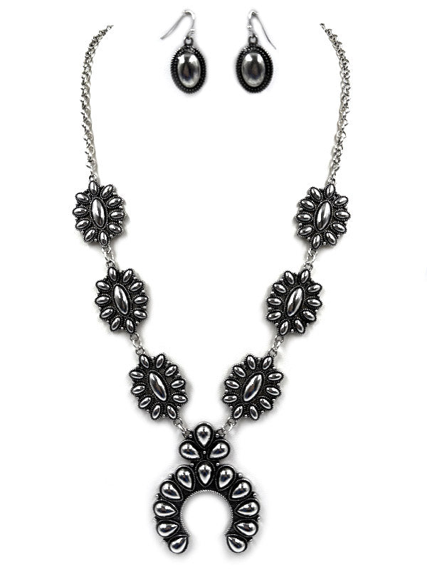 Western Metal Squash Blossom Necklace Set