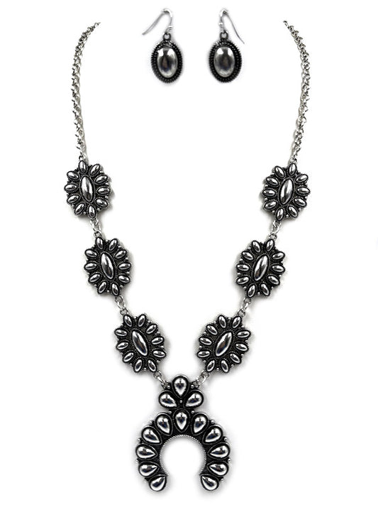 Western Metal Squash Blossom Necklace Set