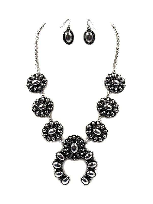 Western Metal Squash Blossom Necklace Set