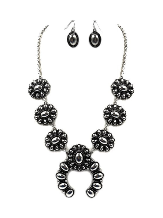 Western Metal Squash Blossom Necklace Set