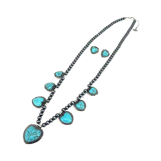 Western Turquoise Heart Navajo Necklace Set