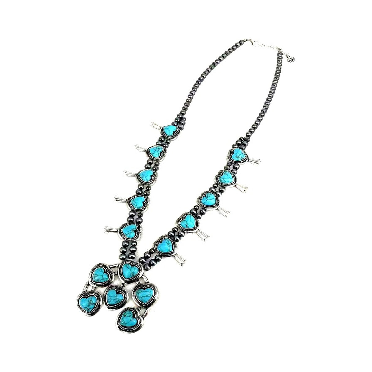 Western Turquoise Heart Naja Squash Blossom Necklace - Turquoise