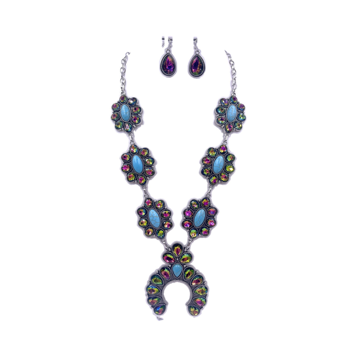 Western Crystal Squash Blossom Necklace Set (SS2448)