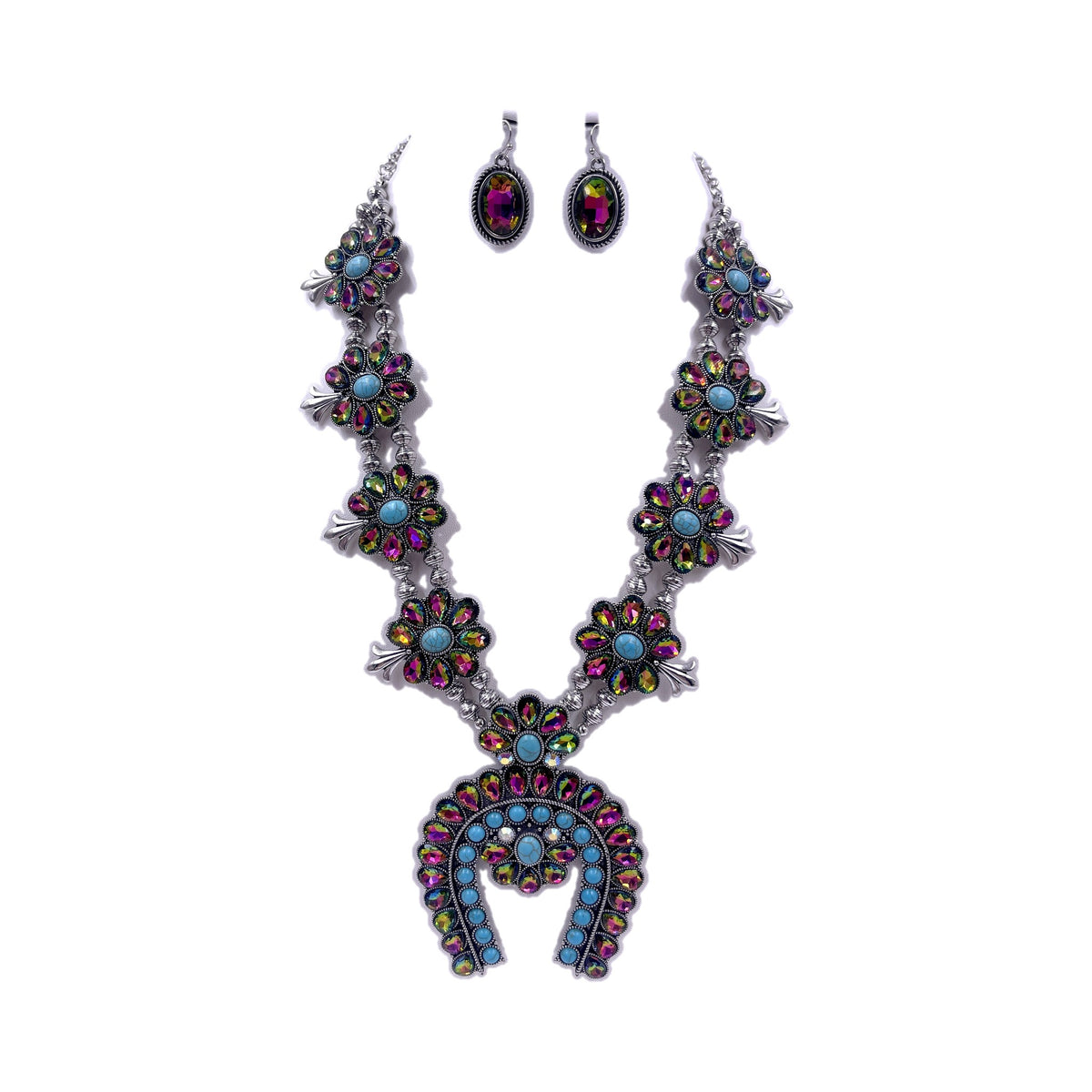 Western Crystal Squash Blossom Necklace Set (SS2449)