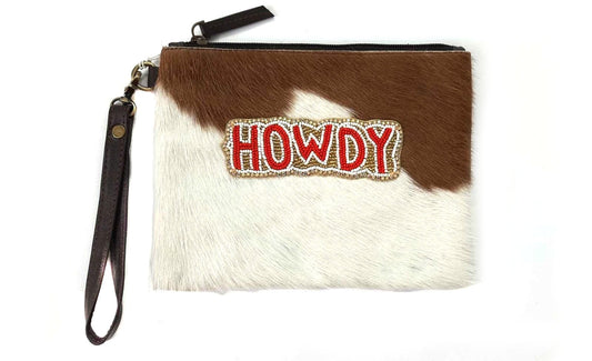 Western Seed Bead Howdy Patch Cowhide Clutch