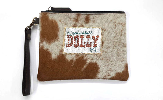 Western Seed Bead Dolly Patch Cowhide Clutch