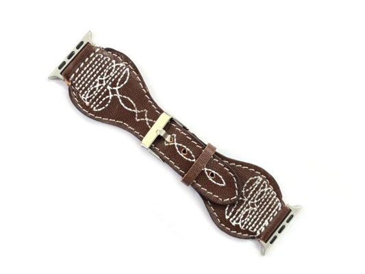 Western Boot Stitch Genuine Leather Apple Watch Band