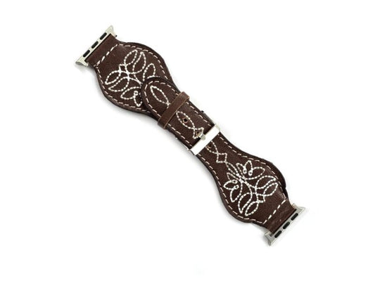 Western Bluebell Boot Stitch Genuine Leather Apple Watch Band