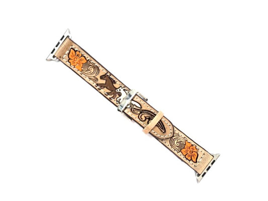 Western Hand Tooled Apple Watch Band - Large