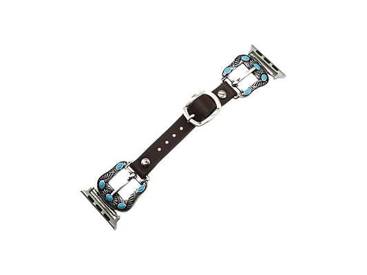 Western Belt Buckle Look Turquoise Apple Watch Band 42-45 mm -L