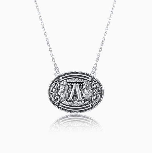 925 Sterling Silver Belt Buckle Initial Necklace
