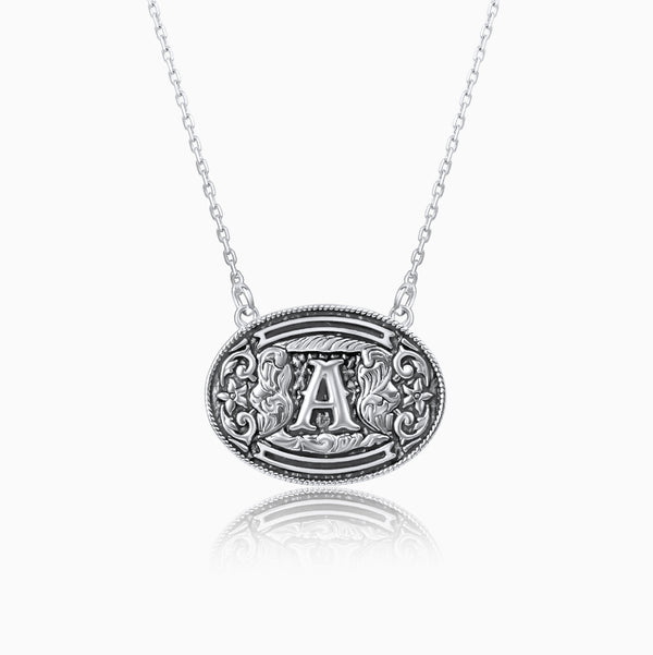 925 Sterling Silver Belt Buckle Initial Necklace
