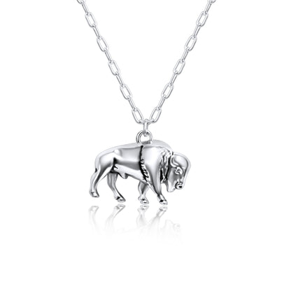Sterling Silver Plated Western 3D Buffalo Necklace