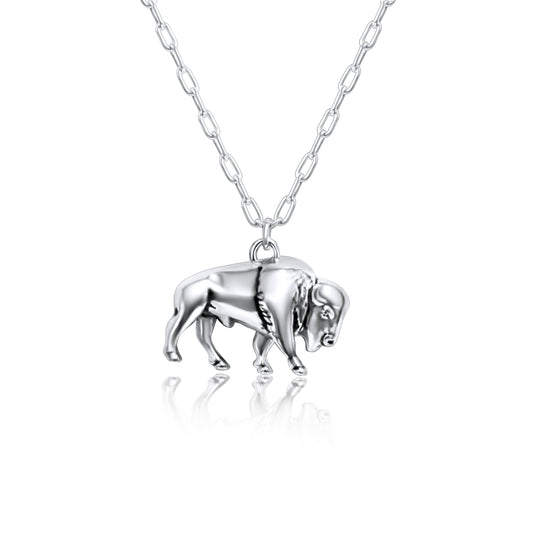 Sterling Silver Plated Western 3D Buffalo Necklace