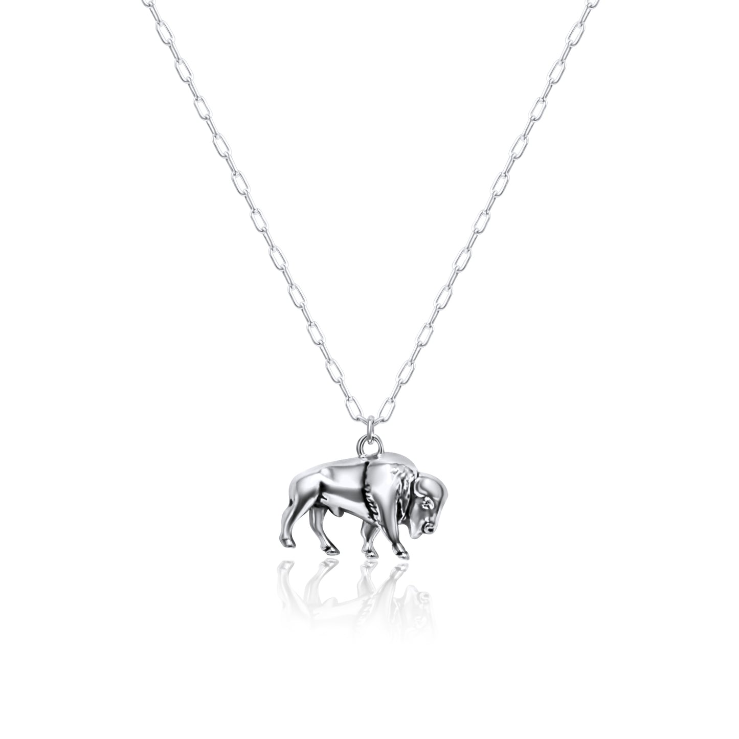 Sterling Silver Plated Western 3D Buffalo Necklace