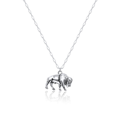 Sterling Silver Plated Western 3D Buffalo Necklace