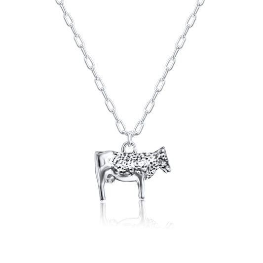 Sterling Silver Plated Western 3D Cow Necklace