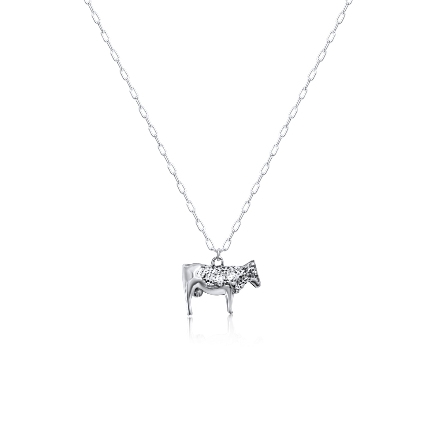Sterling Silver Plated Western 3D Cow Necklace