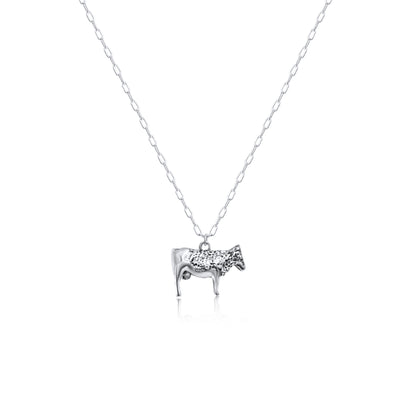 Sterling Silver Plated Western 3D Cow Necklace