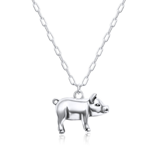 Sterling Silver Plated Western 3D Pig Necklace