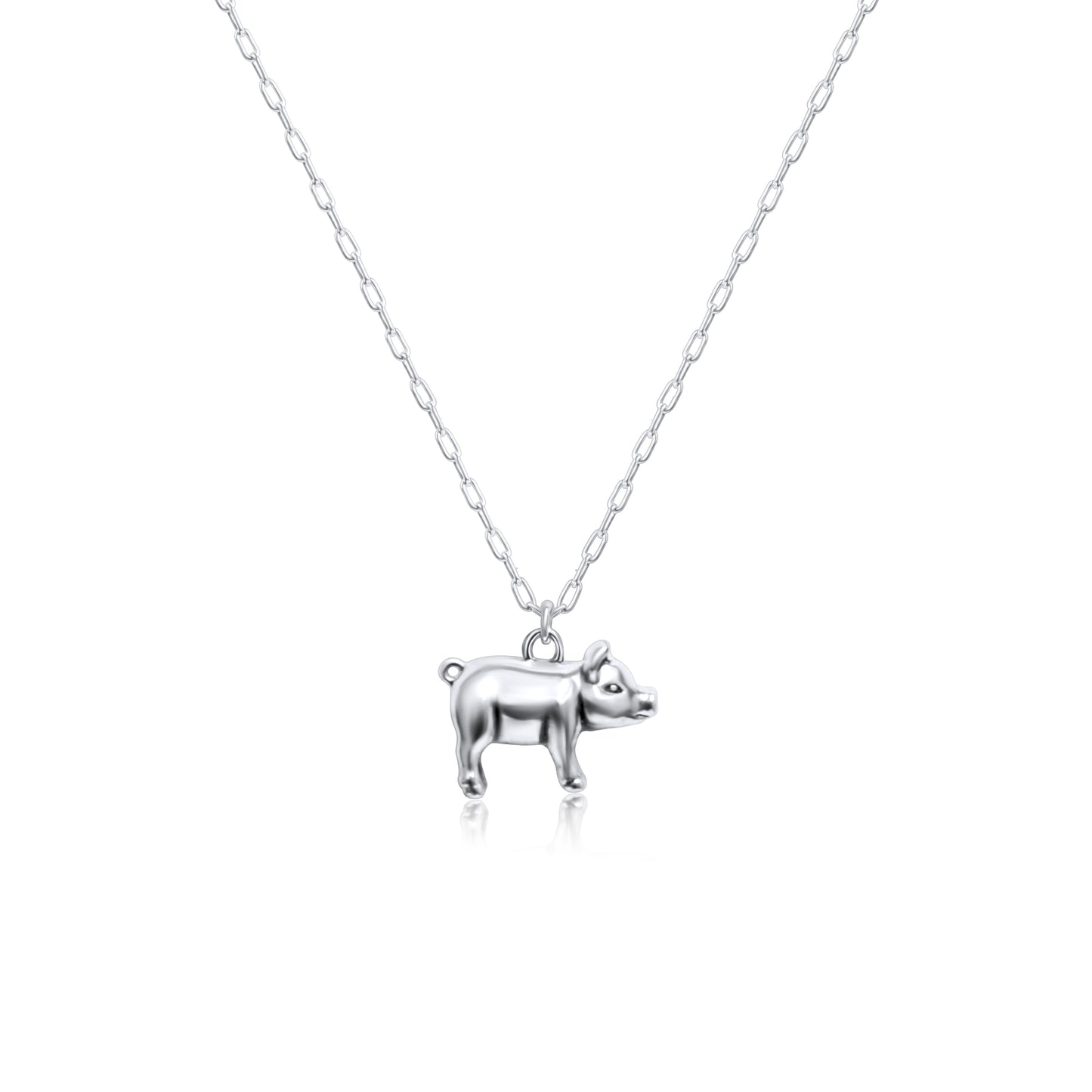 Sterling Silver Plated Western 3D Pig Necklace