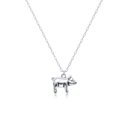 Sterling Silver Plated Western 3D Pig Necklace