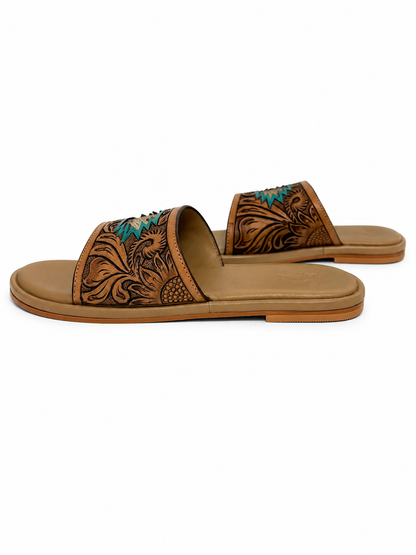Western Hand Tooled Navajo Pattern Sandals