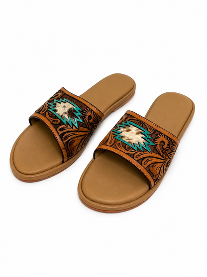 Western Hand Tooled Navajo Pattern Sandals