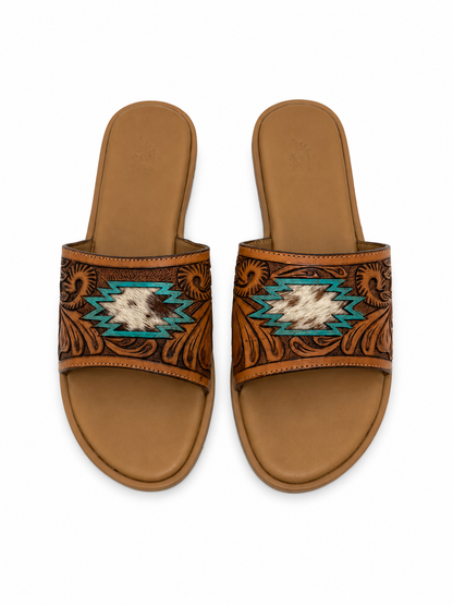 Western Hand Tooled Navajo Pattern Sandals