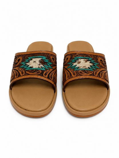 Western Hand Tooled Navajo Pattern Sandals