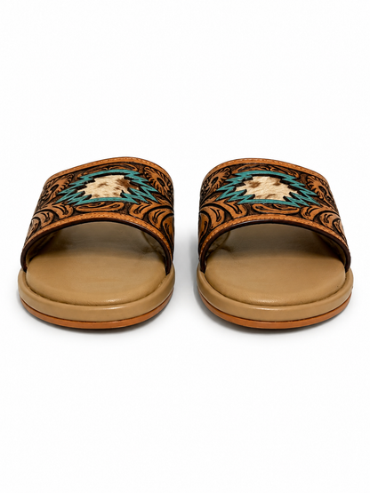 Western Hand Tooled Navajo Pattern Sandals