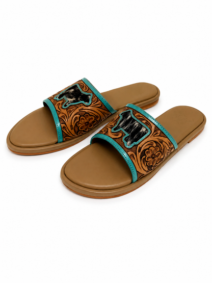 Western Hand Tooled Cow Cut Sandals